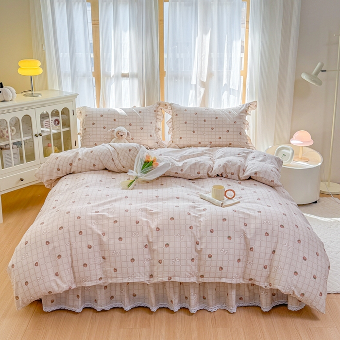 91家纺网 家纺一手货源 找家纺 （总）爱妮玖玖 2026新款全棉纯棉印花蕾丝小花边单层床裙四件套