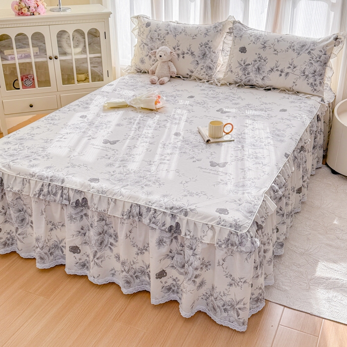 91家纺网 家纺一手货源 找家纺 （总）爱妮玖玖 2026新款全棉纯棉印花蕾丝小花边单层床裙四件套