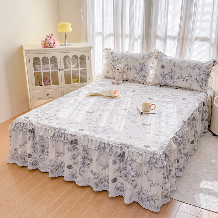 91家纺网 家纺一手货源 找家纺 （总）爱妮玖玖 2026新款全棉纯棉印花蕾丝小花边单层床裙四件套