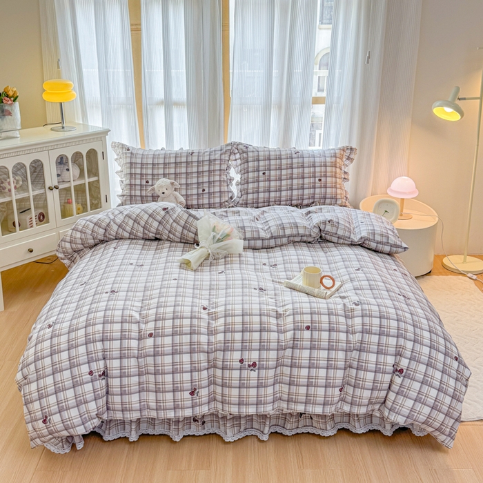 91家纺网 家纺一手货源 找家纺 （总）爱妮玖玖 2026新款全棉纯棉印花蕾丝小花边单层床裙四件套