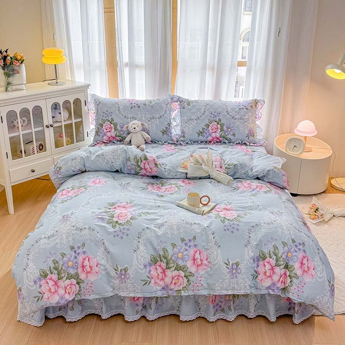 91家纺网 家纺一手货源 找家纺 （总）爱妮玖玖 2026新款全棉纯棉印花蕾丝小花边夹棉床盖四件套