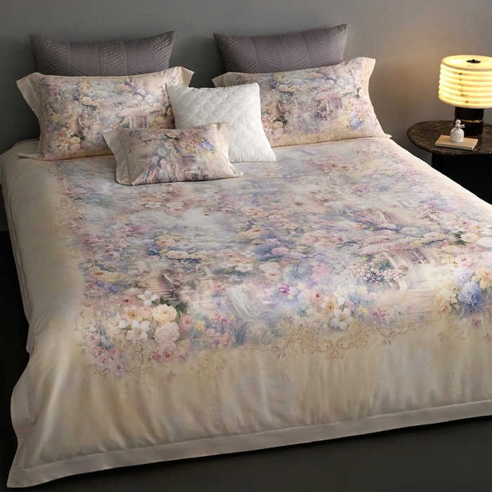 91家纺网 家纺一手货源 找家纺 金奇达家纺 2026新款【茧养·丝光缎】四件套-柏林花事【（会员减40元）标准号全网控价（折后券后）不低于299元】 爱丽丝梦境-玉