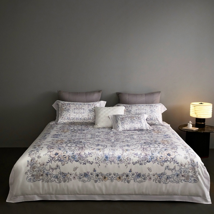 91家纺网 家纺一手货源 找家纺 金奇达家纺 2026新款【茧养·丝光缎】四件套-柏林花事【（会员减40元）标准号全网控价（折后券后）不低于299元】 迷迭花园-紫