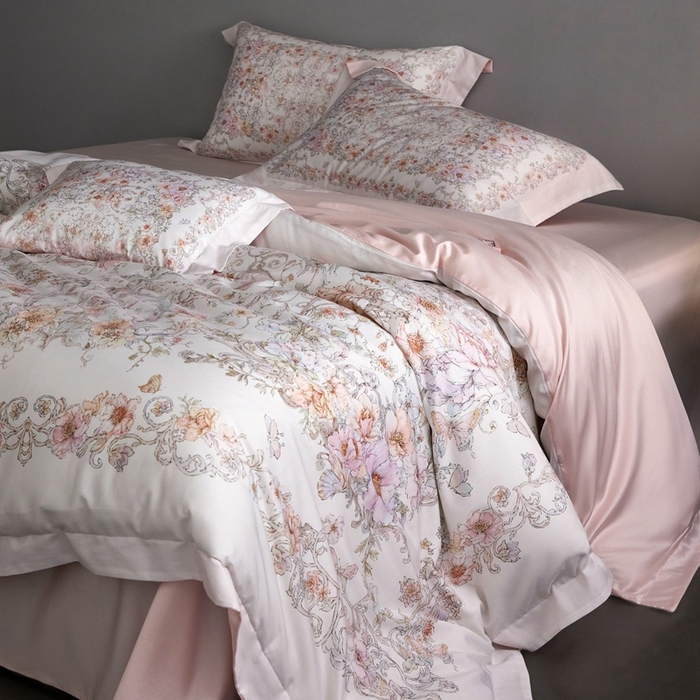 91家纺网 家纺一手货源 找家纺 金奇达家纺 2026新款【茧养·丝光缎】四件套-柏林花事【（会员减40元）标准号全网控价（折后券后）不低于299元】 迷迭花园-粉