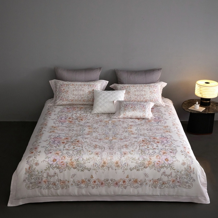 91家纺网 家纺一手货源 找家纺 金奇达家纺 2026新款【茧养·丝光缎】四件套-柏林花事【（会员减40元）标准号全网控价（折后券后）不低于299元】 迷迭花园-粉