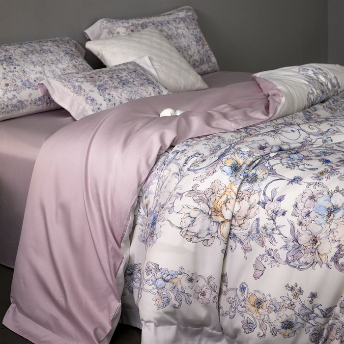 91家纺网 家纺一手货源 找家纺 金奇达家纺 2026新款【茧养·丝光缎】四件套-柏林花事【（会员减40元）标准号全网控价（折后券后）不低于299元】 迷迭花园-紫