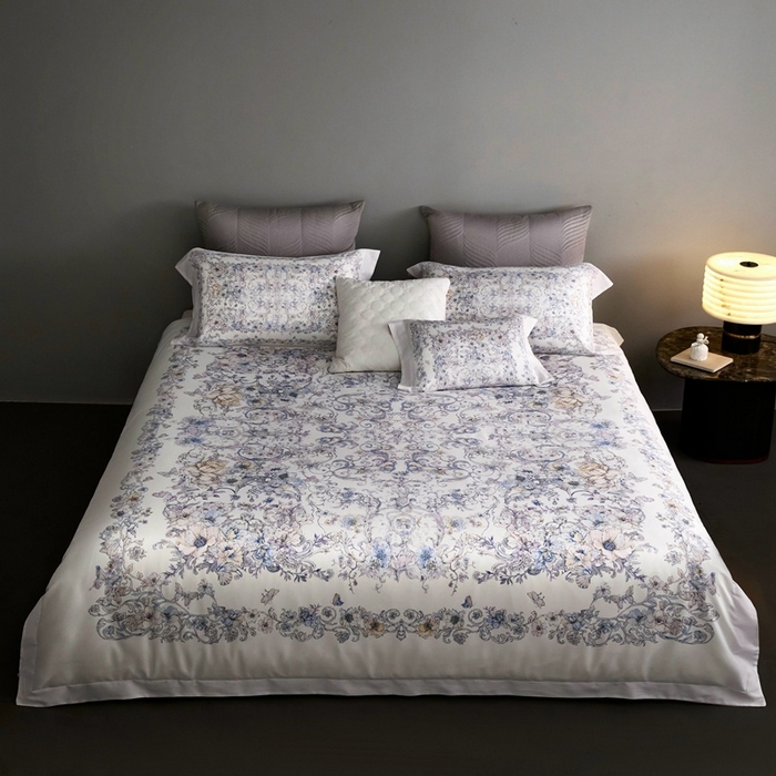 91家纺网 家纺一手货源 找家纺 金奇达家纺 2026新款【茧养·丝光缎】四件套-柏林花事【（会员减40元）标准号全网控价（折后券后）不低于299元】 迷迭花园-紫