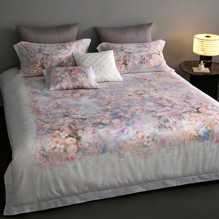 91家纺网 家纺一手货源 找家纺 金奇达家纺 2026新款【茧养·丝光缎】四件套-柏林花事【（会员减40元）标准号全网控价（折后券后）不低于299元】 爱丽丝梦境-蓝