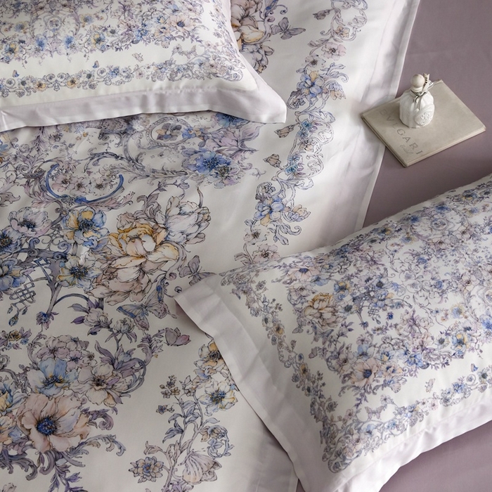 91家纺网 家纺一手货源 找家纺 金奇达家纺 2026新款【茧养·丝光缎】四件套-柏林花事【（会员减40元）标准号全网控价（折后券后）不低于299元】 迷迭花园-紫