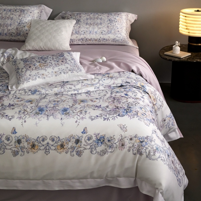 91家纺网 家纺一手货源 找家纺 金奇达家纺 2026新款【茧养·丝光缎】四件套-柏林花事【（会员减40元）标准号全网控价（折后券后）不低于299元】 迷迭花园-紫