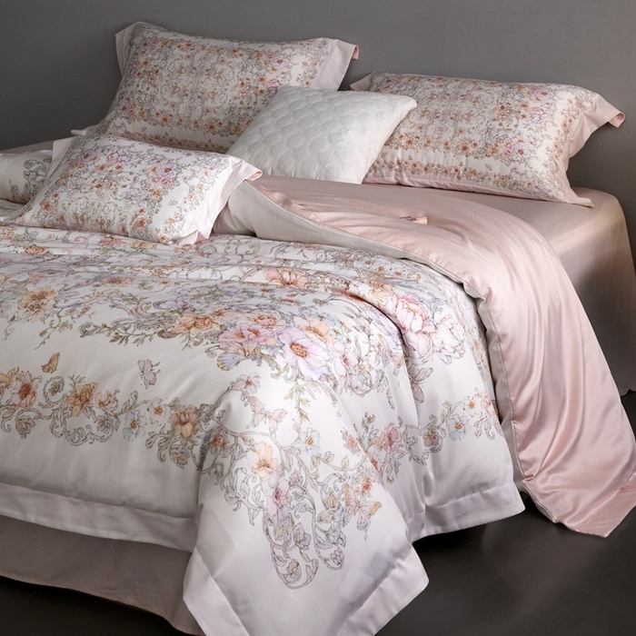 91家纺网 家纺一手货源 找家纺 金奇达家纺 2026新款【茧养·丝光缎】四件套-柏林花事【（会员减40元）标准号全网控价（折后券后）不低于299元】 迷迭花园-粉