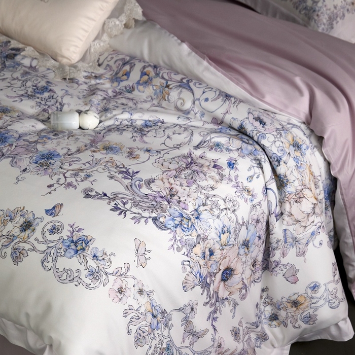 91家纺网 家纺一手货源 找家纺 金奇达家纺 2026新款【茧养·丝光缎】四件套-柏林花事【（会员减40元）标准号全网控价（折后券后）不低于299元】 迷迭花园-紫