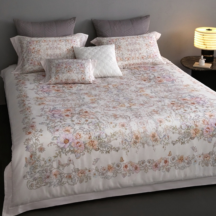 91家纺网 家纺一手货源 找家纺 金奇达家纺 2026新款【茧养·丝光缎】四件套-柏林花事【（会员减40元）标准号全网控价（折后券后）不低于299元】 迷迭花园-粉