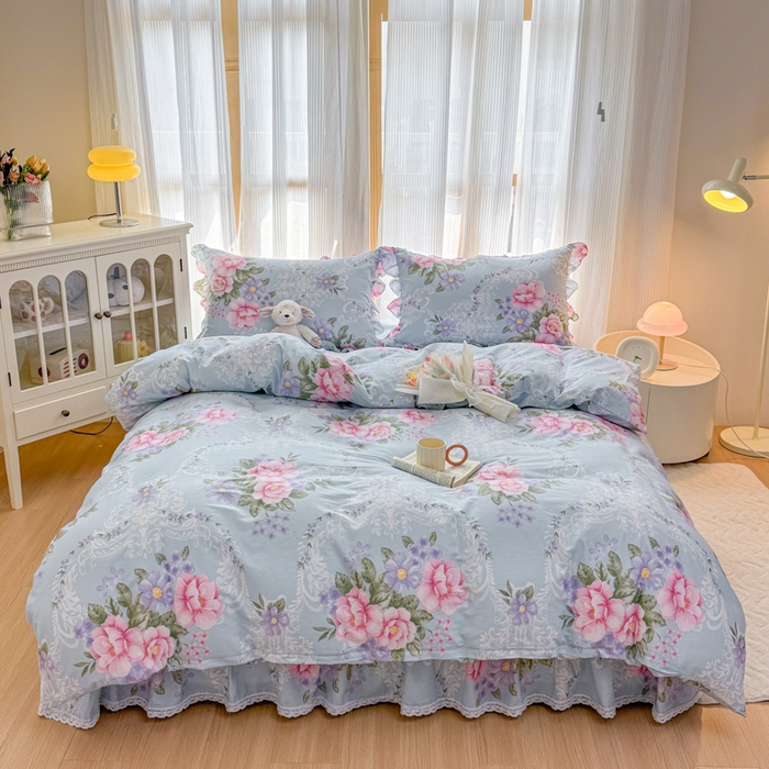 91家纺网 家纺一手货源 找家纺 （总）爱妮玖玖 2026新款全棉纯棉印花蕾丝小花边床单四件套