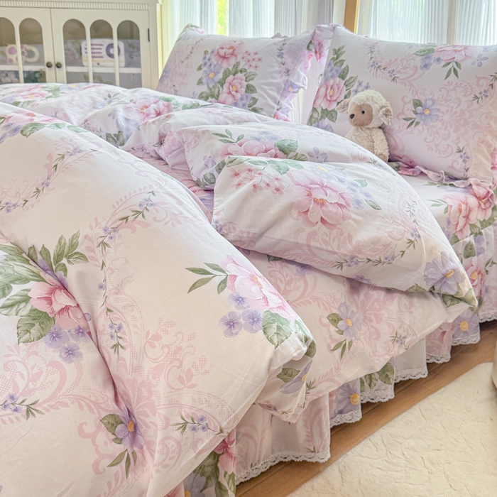 91家纺网 家纺一手货源 找家纺 （总）爱妮玖玖 2026新款全棉纯棉印花蕾丝小花边床单四件套