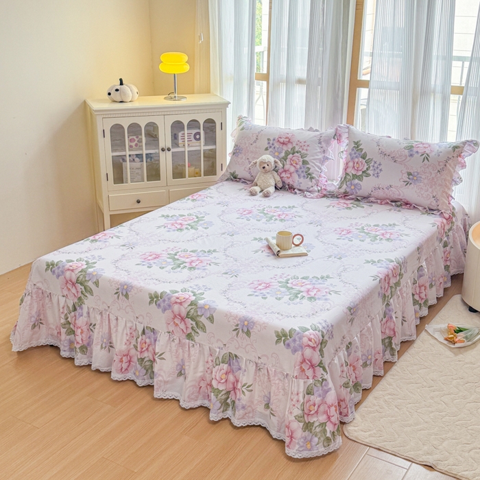 91家纺网 家纺一手货源 找家纺 （总）爱妮玖玖 2026新款全棉纯棉印花蕾丝小花边床单四件套