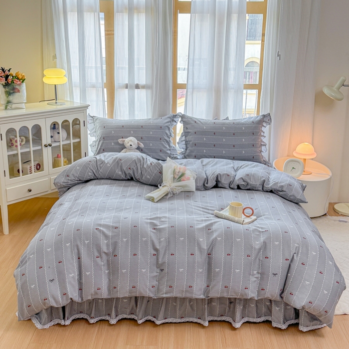 91家纺网 家纺一手货源 找家纺 （总）爱妮玖玖 2026新款全棉纯棉印花蕾丝小花边床单四件套