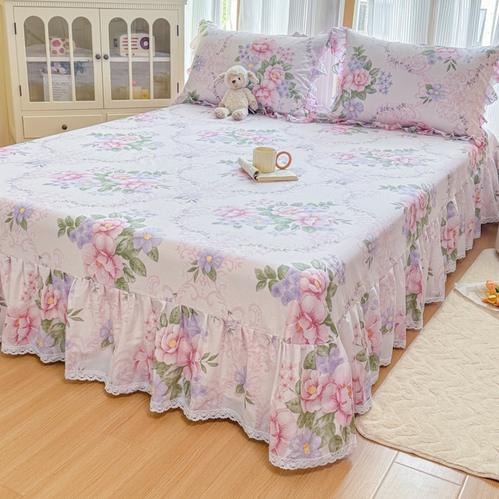 91家纺网 家纺一手货源 找家纺 （总）爱妮玖玖 2026新款全棉纯棉印花蕾丝小花边床单四件套