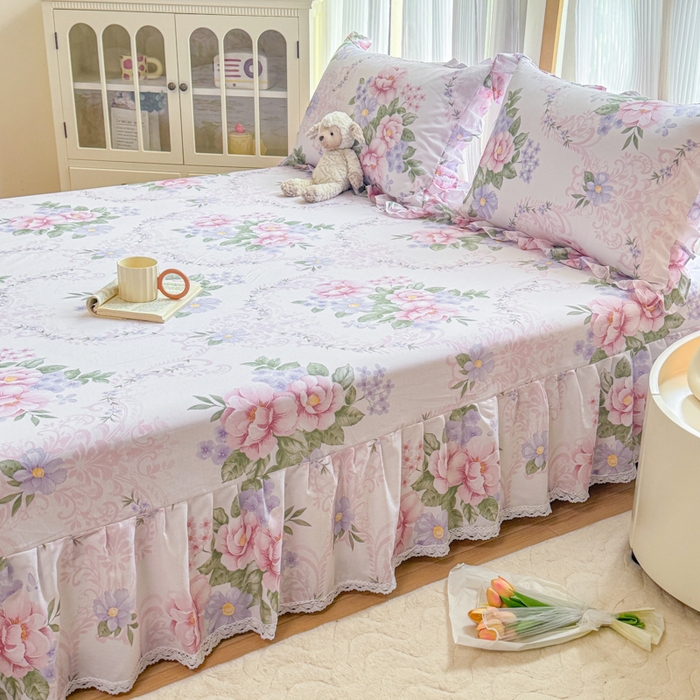 91家纺网 家纺一手货源 找家纺 （总）爱妮玖玖 2026新款全棉纯棉印花蕾丝小花边床单四件套