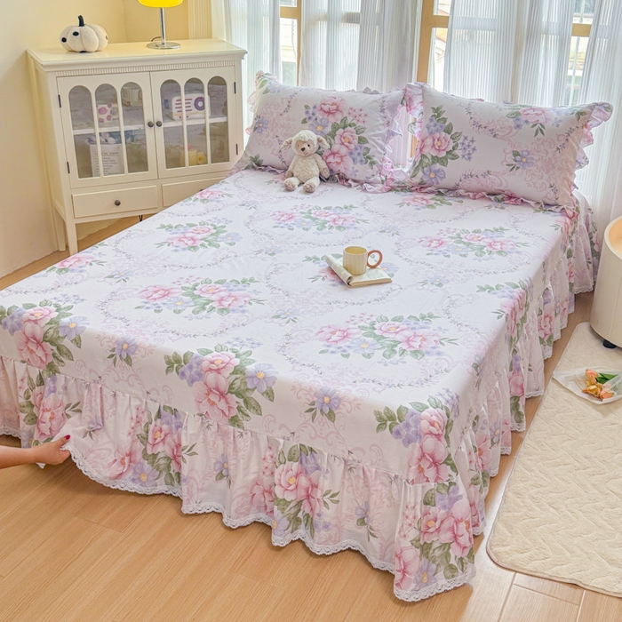 91家纺网 家纺一手货源 找家纺 （总）爱妮玖玖 2026新款全棉纯棉印花蕾丝小花边床单四件套