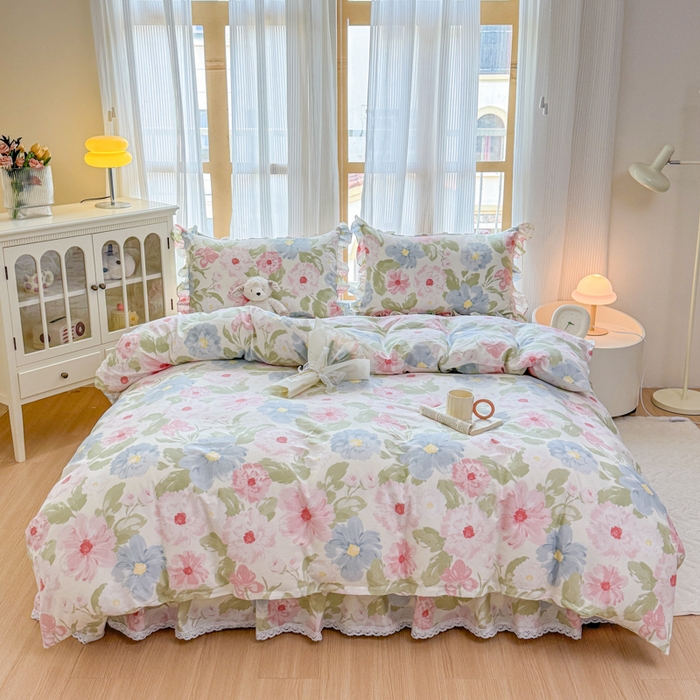 91家纺网 家纺一手货源 找家纺 （总）爱妮玖玖 2026新款全棉纯棉印花蕾丝小花边床单四件套