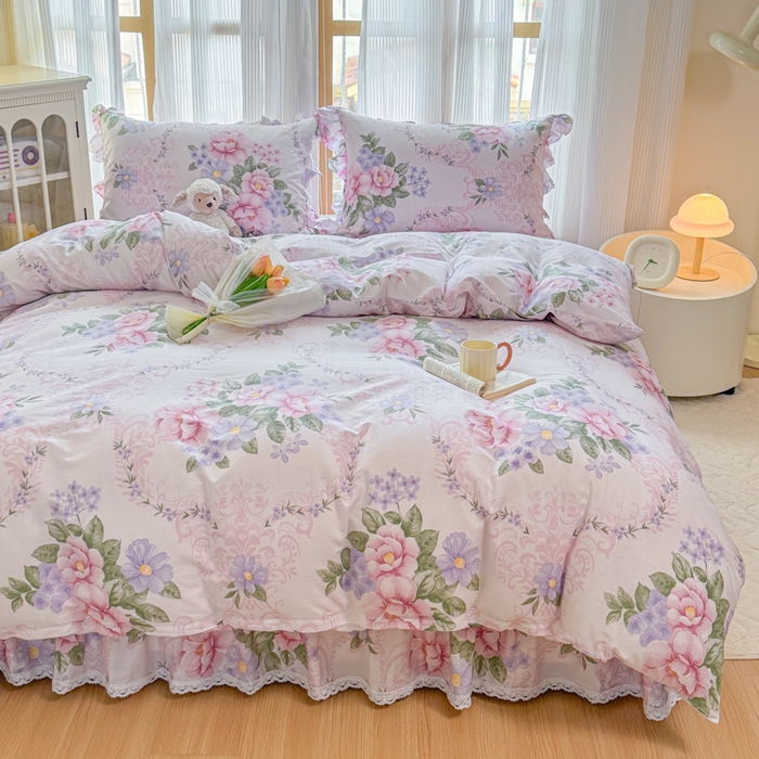 91家纺网 家纺一手货源 找家纺 （总）爱妮玖玖 2026新款全棉纯棉印花蕾丝小花边床单四件套