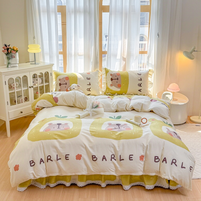 91家纺网 家纺一手货源 找家纺 （总）爱妮玖玖 2026新款全棉纯棉印花蕾丝小花边单层床裙四件套