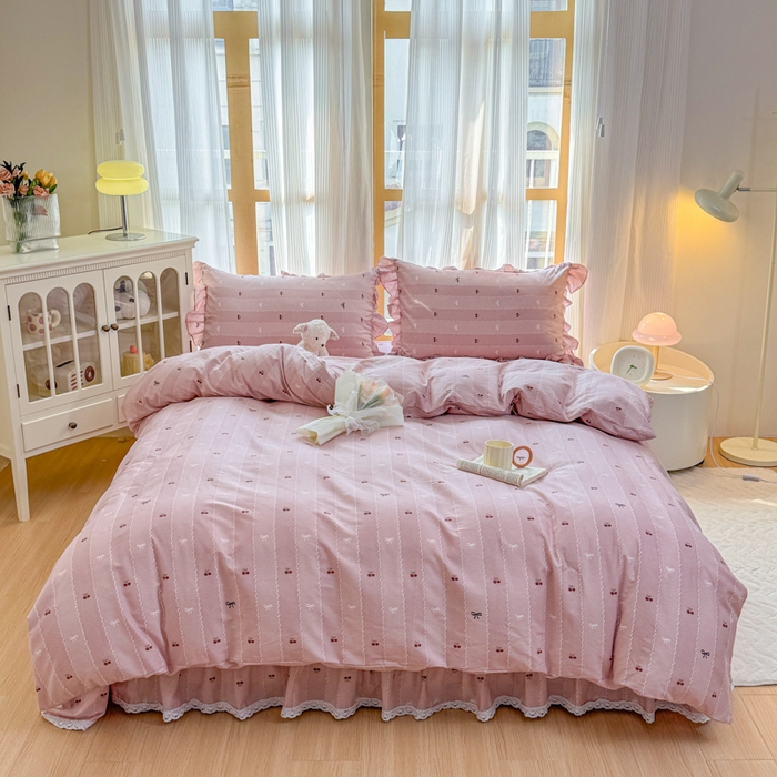 91家纺网 家纺一手货源 找家纺 （总）爱妮玖玖 2026新款全棉纯棉印花蕾丝小花边单层床裙四件套