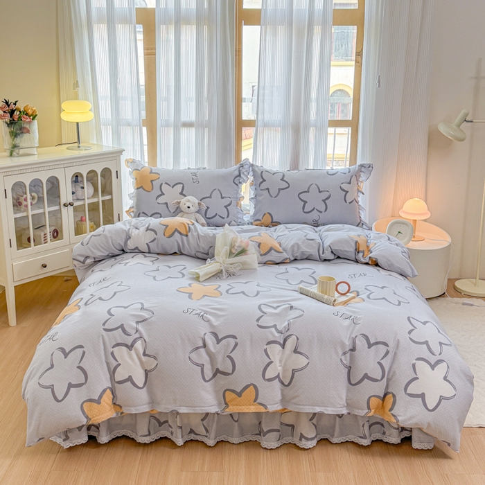 91家纺网 家纺一手货源 找家纺 （总）爱妮玖玖 2026新款全棉纯棉印花蕾丝小花边单层床裙四件套