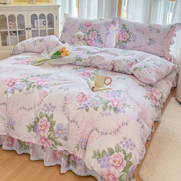 91家纺网 家纺一手货源 找家纺 （总）爱妮玖玖 2026新款全棉纯棉印花蕾丝小花边床单四件套