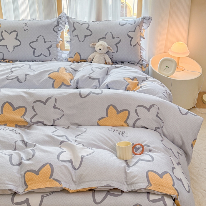 91家纺网 家纺一手货源 找家纺 （总）爱妮玖玖 2026春夏新款小蕾丝全棉纯棉印花床笠单层四件套