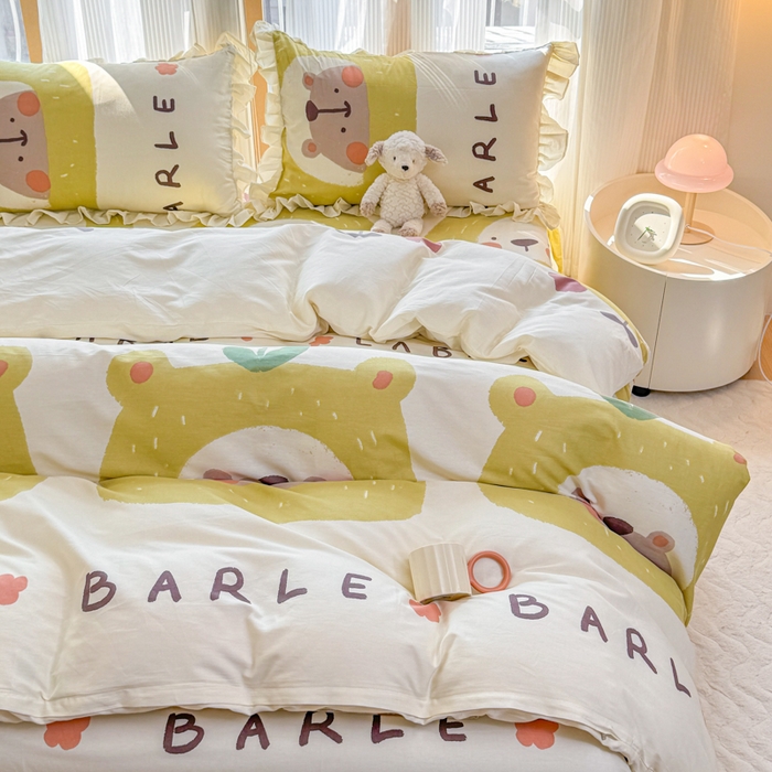 91家纺网 家纺一手货源 找家纺 （总）爱妮玖玖 2026春夏新款小蕾丝全棉纯棉印花床笠单层四件套