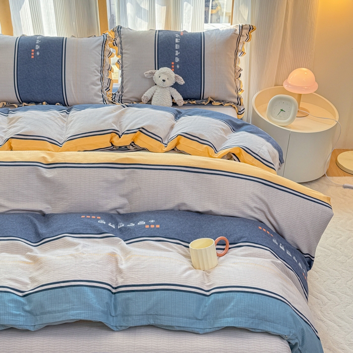 91家纺网 家纺一手货源 找家纺 （总）爱妮玖玖 2026春夏新款小蕾丝全棉纯棉印花床笠单层四件套