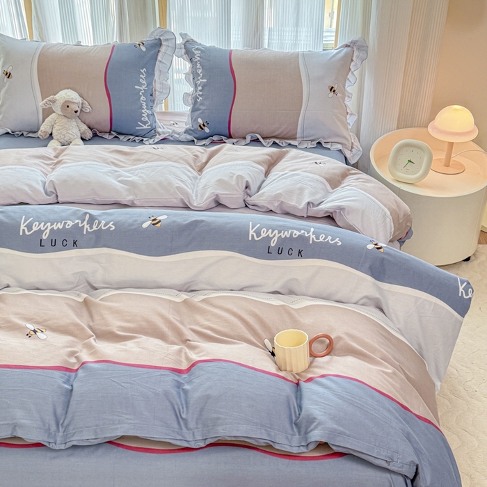 91家纺网 家纺一手货源 找家纺 （总）爱妮玖玖 2026春夏新款小蕾丝全棉纯棉印花床笠单层四件套