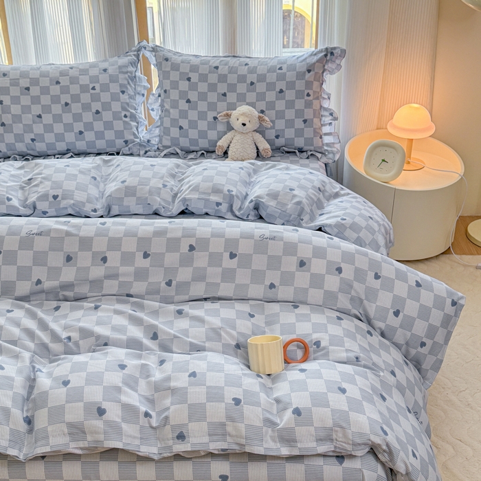 91家纺网 家纺一手货源 找家纺 （总）爱妮玖玖 2026春夏新款小蕾丝全棉纯棉印花床笠单层四件套