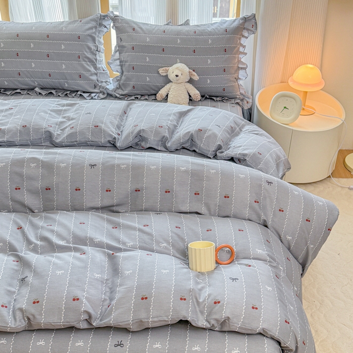 91家纺网 家纺一手货源 找家纺 （总）爱妮玖玖 2026春夏新款小蕾丝全棉纯棉印花床笠单层四件套