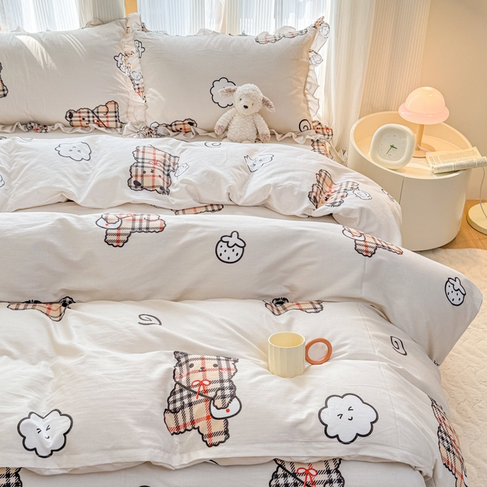 91家纺网 家纺一手货源 找家纺 （总）爱妮玖玖 2026春夏新款小蕾丝全棉纯棉印花床笠单层四件套