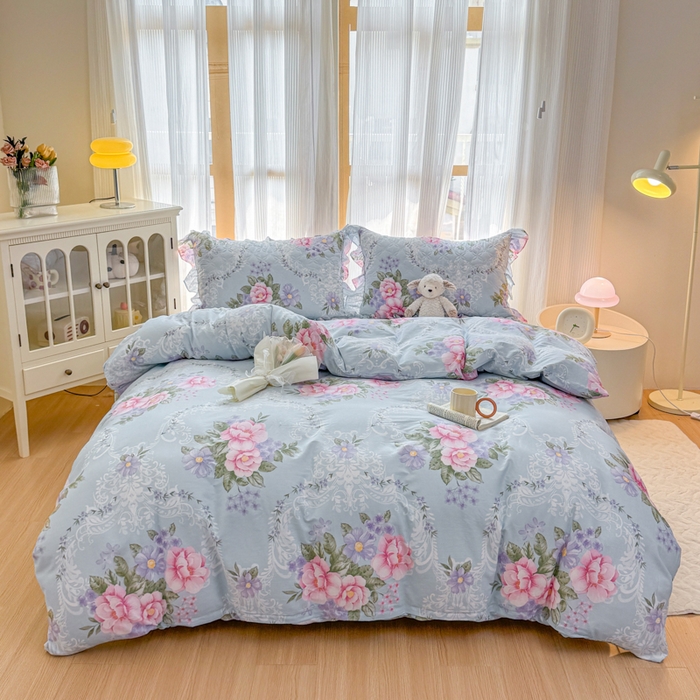 91家纺网 家纺一手货源 找家纺 （总）爱妮玖玖 2026新款全棉纯棉印花系列床笠夹棉四件套