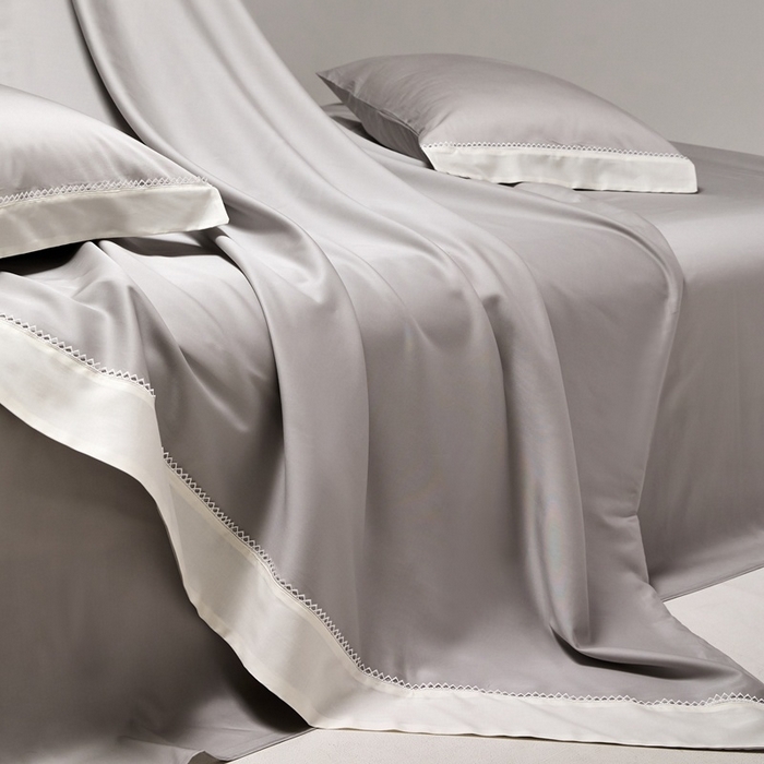 91家纺网 家纺一手货源 找家纺 金奇达家纺 2026新款【茧养·丝光缎】四件套-洛微【标准号全网控价（折后券后）不低于299元（会员减40元）】 洛微-朝暮灰