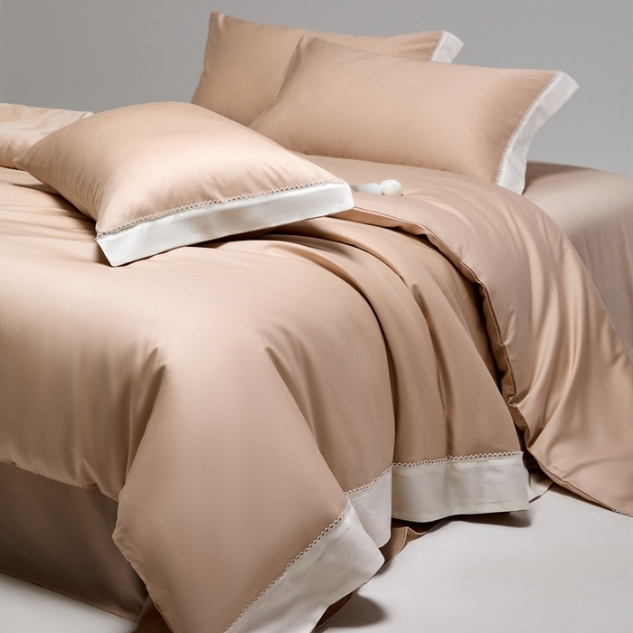 91家纺网 家纺一手货源 找家纺 金奇达家纺 2026新款【茧养·丝光缎】四件套-洛微【标准号全网控价（折后券后）不低于299元（会员减40元）】 洛微-肉桂沙茶