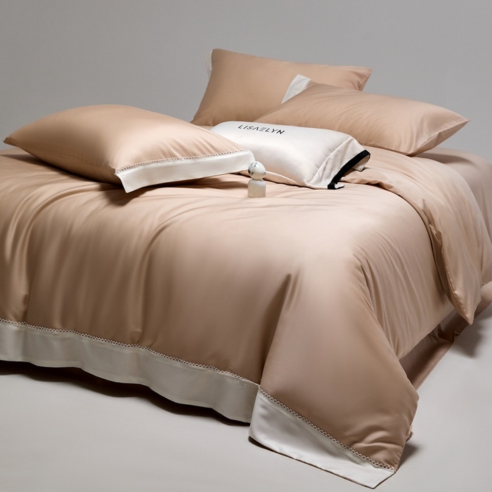 91家纺网 家纺一手货源 找家纺 金奇达家纺 2026新款【茧养·丝光缎】四件套-洛微【标准号全网控价（折后券后）不低于299元（会员减40元）】 洛微-肉桂沙茶