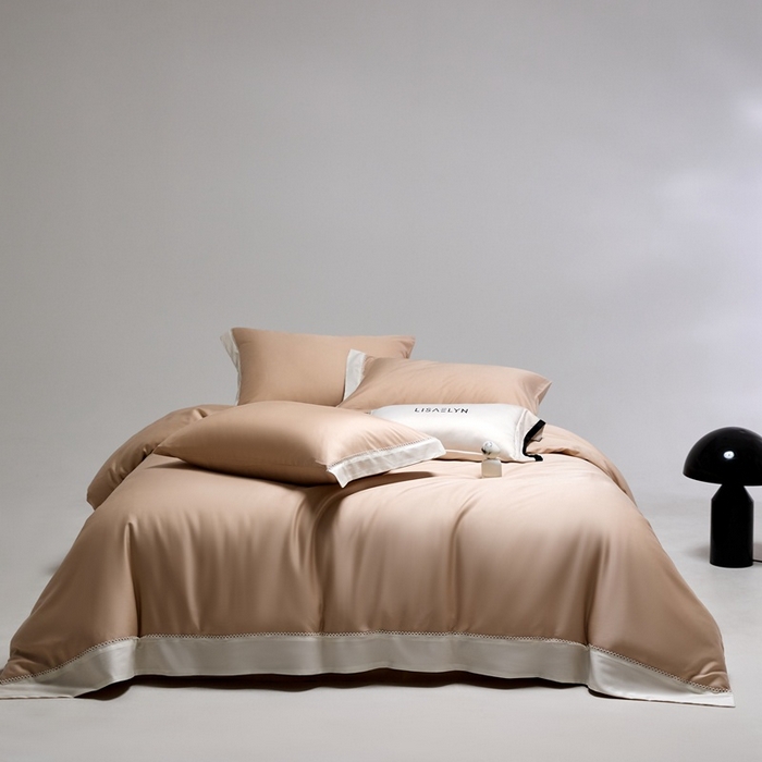 91家纺网 家纺一手货源 找家纺 金奇达家纺 2026新款【茧养·丝光缎】四件套-洛微【标准号全网控价（折后券后）不低于299元（会员减40元）】 洛微-肉桂沙茶