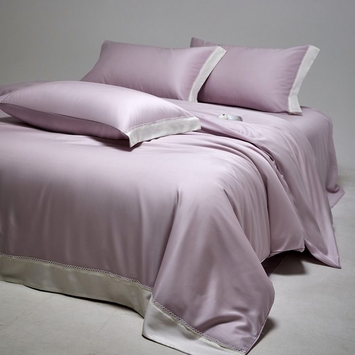 91家纺网 家纺一手货源 找家纺 金奇达家纺 2026新款【茧养·丝光缎】四件套-洛微【标准号全网控价（折后券后）不低于299元（会员减40元）】 洛微-水雾紫