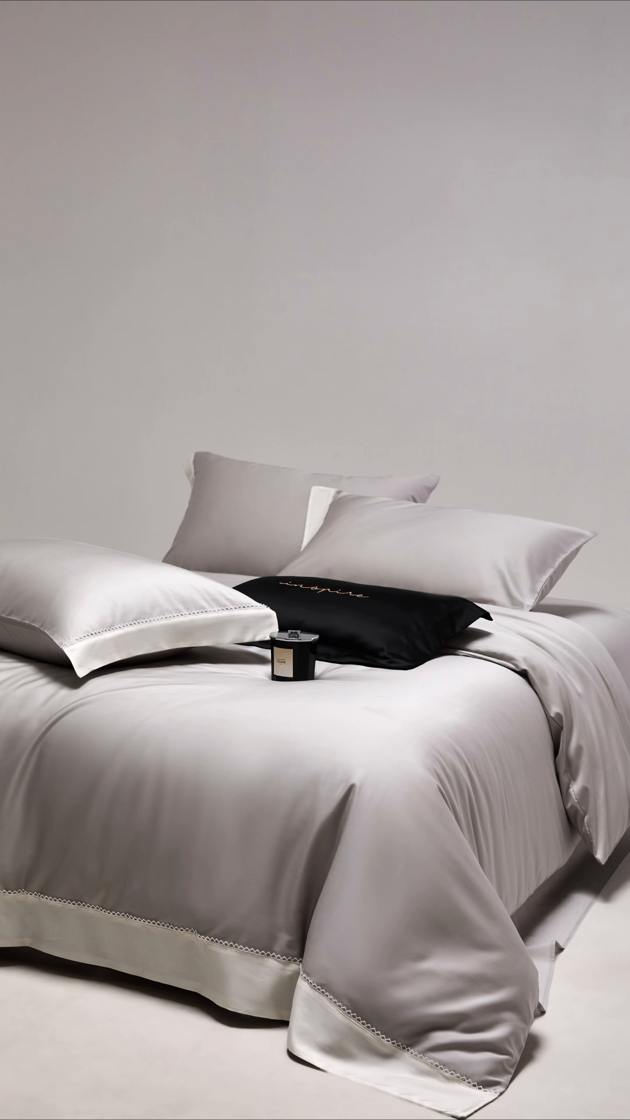 91家纺网 家纺一手货源 找家纺 金奇达家纺 2026新款【茧养·丝光缎】四件套-洛微【标准号全网控价（折后券后）不低于299元（会员减40元）】 洛微-朝暮灰