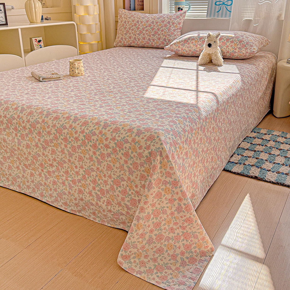 91家纺网 家纺一手货源 找家纺 （总）仟人梦 2026新款云感双层纱印花单床单-叠拍图