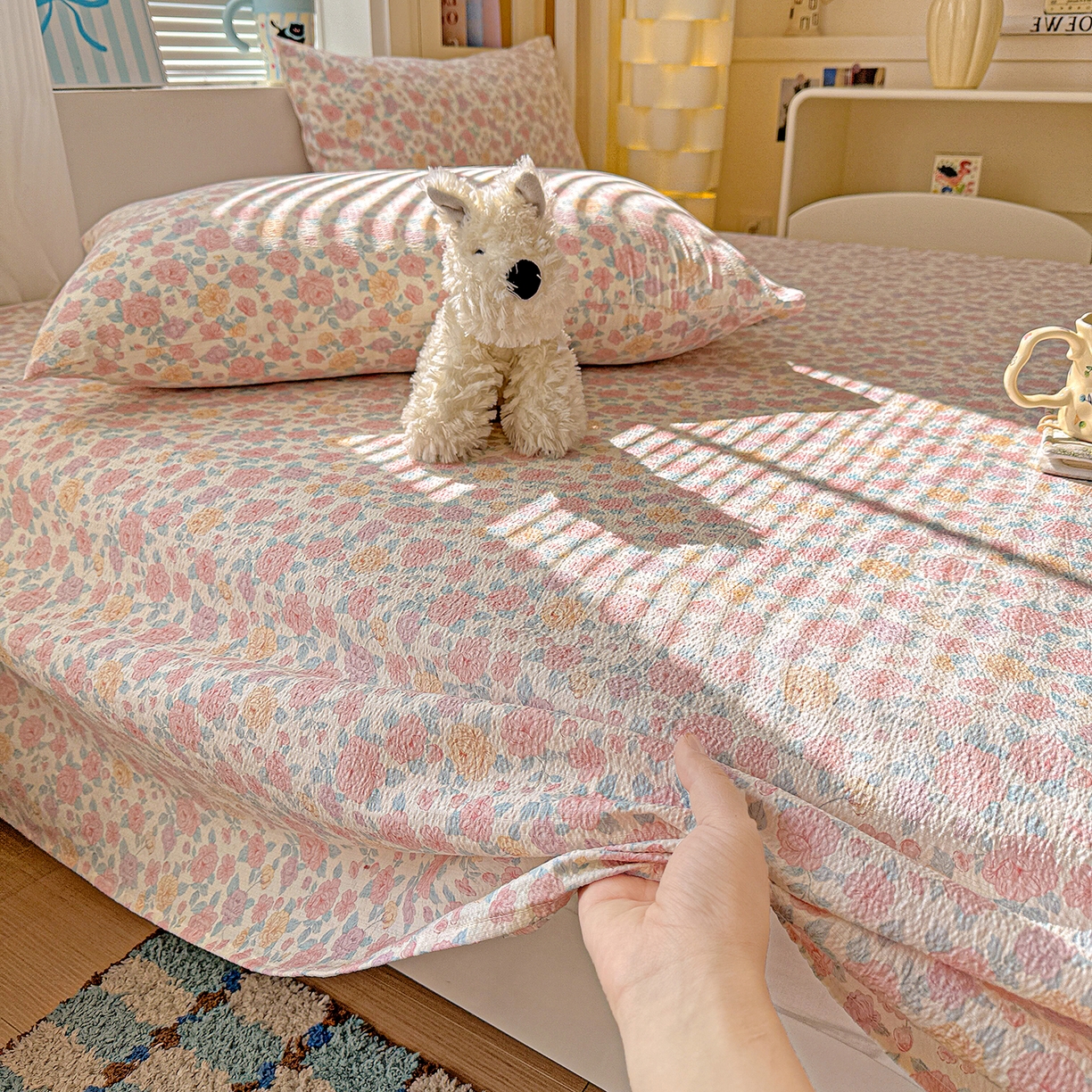 91家纺网 家纺一手货源 找家纺 （总）仟人梦 2026新款云感双层纱印花单床单-叠拍图