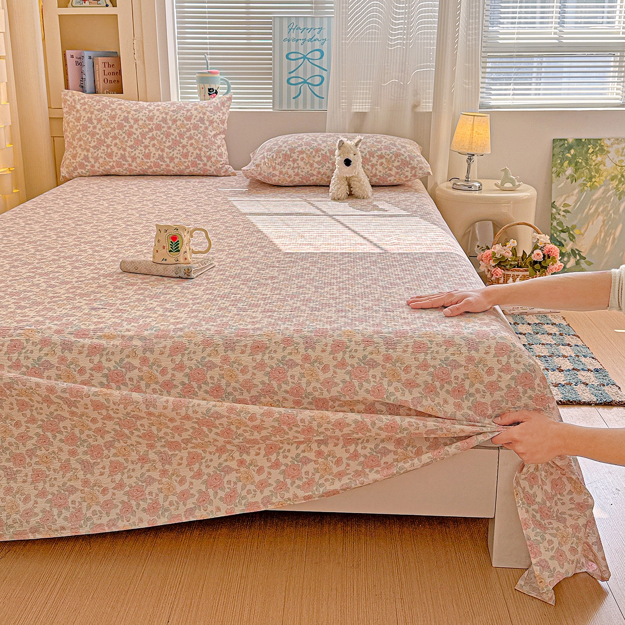 91家纺网 家纺一手货源 找家纺 （总）仟人梦 2026新款云感双层纱印花单床单-叠拍图