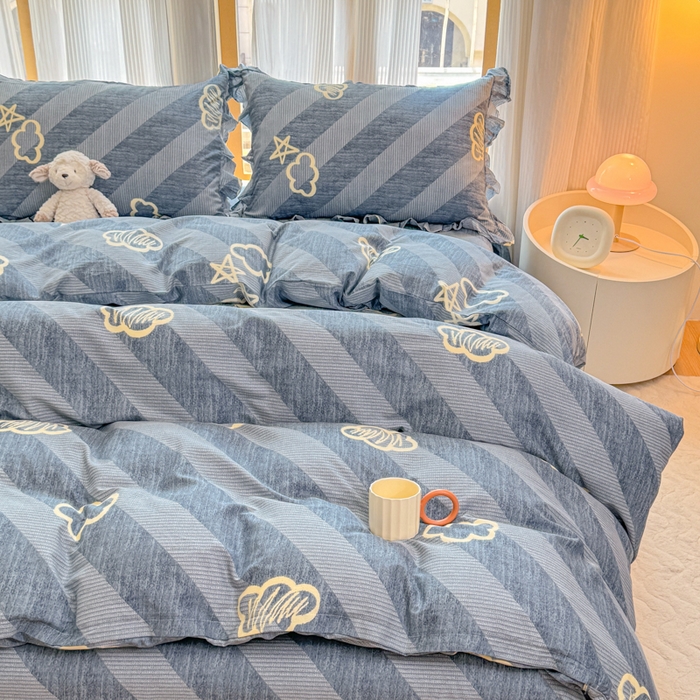 91家纺网 家纺一手货源 找家纺 （总）爱妮玖玖 2026春夏新款小蕾丝全棉纯棉印花床笠单层四件套