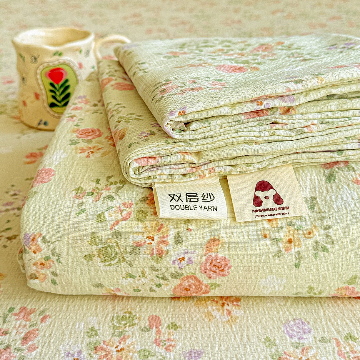 91家纺网 家纺一手货源 找家纺 （总）仟人梦 2026新款云感双层纱印花单床单-叠拍图