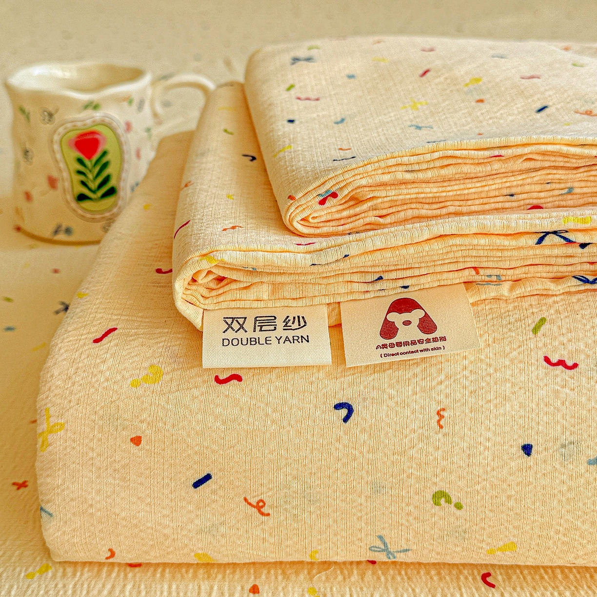 91家纺网 家纺一手货源 找家纺 （总）仟人梦 2026新款云感双层纱印花单床单-叠拍图